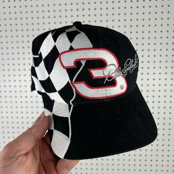 Dale Earnhardt Sr Vintage Nascar Snapback Hat Vintage 90s Black Flag Stitched #3 - Picture 1 of 6